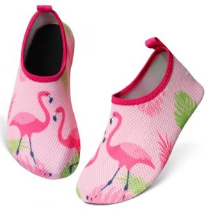 TMEOG Chaussure Aquatique Enfant Chaussure de Plage Fille Gar&ccedil;on Chaussure Eau Piscine Antid&eacute;rapante, Chaussures pieds nus Chaussure de Mer Natation Surf(32/33 EU,FLMG-Rose) (YuShengEU, neuf)