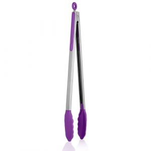 U-Taste 41 cm 250℃ Pince de cuisine en silicone r&eacute;sistant &agrave; la chaleur avec embouts en caoutchouc antiadh&eacute;sif herm&eacute;tiquement scell&eacute;s et poign&eacute;e en acier rev&ecirc;tue de silicone pour servir (Violet) (U-Taste Direct, neuf)