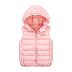 Doudoune sans Manche Enfant Garcon Fille Duvet Hiver Matelassé Veste à Capuche Gilet Couleur Unie D'Extérieur Chaud Gilets à Capuche avec Zippée Manteau en Duvet Veste Légère Manteau Chaud Coupe-Vent (hoarse-NU, neuf)