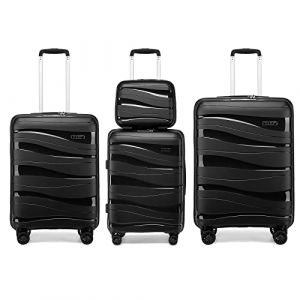 Kono Set de 4 Valises de Voyage (56/65/75cm) Rigide Valise Cabine | Valise Moyenne | Valise Grande Taille à roulettes et Serrure TSA & Portable Vanity Case,Noir (Halterner Technologie GmbH, neuf)