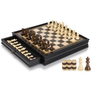 Peradix Jeu d'échecs Magnétique 2 en 1 en Bois, 32 x 32 cm, Jeux d'echec Dames avec Tiroir et 2 Pièces Dame, échecs Bois Echequier pour Enfants et Adultes (Peradix Inc., neuf)