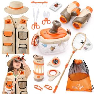 G.C Kit Explorateur Enfant Jeux Exterieur Aventurier Kit avec Jumelles Gilet Sac à Dos Chapeau Loupe Boussole Filet à Papillon, Kit Exploration pour Camping Jouet Cadeau Enfant Garcon Fille 3-8 Ans (G.C EU, neuf)