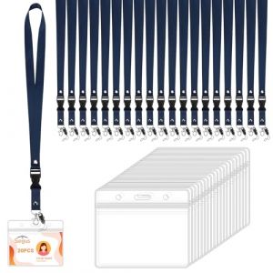 Segus Porte Badge Tour de Cou, 20 Pi&egrave;ces Cordon Badge, Cordon Tour de Cou avec Porte Carte Transparent, Lanyard avec Boucle D&eacute;tachable, pour Bureau, &Eacute;cole (Bleu Fonc&eacute;, Horizontal) (Segus, neuf)