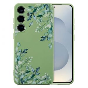 RALEAVO Fleurs Coque pour Samsung Galaxy S24 Plus, &Eacute;tui en Silicone Liquide Anti-Chocs Coque Mignonne Fleur Housse Protection Bumper Cover Etui Souple pour Samsung S24 Plus 5G, Vert/Feuilles (Kaile, neuf)