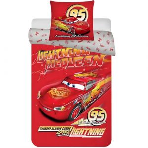 Parure de lit Disney Cars pour lit Junior | Housse de Couette 100x135 cm & taie d&rsquo;Oreiller 40x60 cm, 100% Coton | Literie Douce et Respirante | Set de lit Lightning McQueen pour Enfants (GC TradeVision FR, neuf)