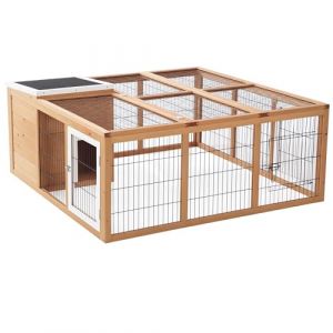 PawHut clapier pour lapins Enclos pour petits animaux avec toit ouvrant Cage pour petits animaux Cage pour cochons d'Inde avec enclos ext&eacute;rieur r&eacute;sistant aux intemp&eacute;ries Bois de sapin naturel 123 x (AOSOM-DE, neuf)