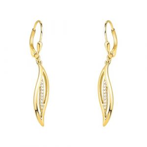 SOFIA MILANI - Boucles d'Oreilles pour Femme en Argent 925 - Plaqu&eacute; Or - avec Pierre de Zircon - Boucle d'Oreille Pendantes en Forme de Plume - E2575 (Brands United 360 GmbH, neuf)
