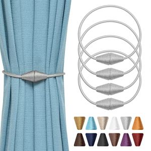 Pretty Jolly Lot de 4 embrasses de rideaux magn&eacute;tiques faites &agrave; la main en corde tiss&eacute;e - Pratiques et d&eacute;coratives - Pour la maison et le bureau - Gris (PrettyJolly, neuf)