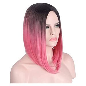 Peruque Wig Rouge Rose Bob Perruque Bob Perruque Avec Une Frange Longueur D'épaule Courte Noir Dégradé Perruques Perruques Pour Les Femmes Synthétique Perruque Naturelle Perruque Deguisement (DuoMaA, neuf)