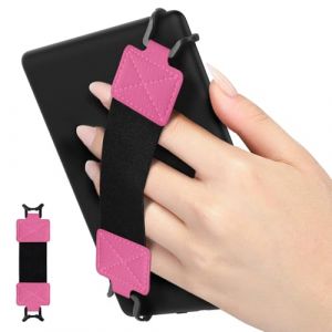 MoKo Dragonne de S&eacute;curit&eacute; pour 6-8" Kindle eReaders Fire Tablet - Kobo/Voyaga/Sony Kindle E-Book Tablet, Sangle Haute-&Eacute;lastique Polyvalente L&eacute;g&egrave;re Support Antid&eacute;rapante, Sangle Noire, Magenta (Amoi Channel, neuf)