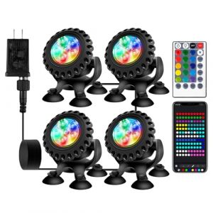 &Eacute;clairage de bassin LED sous-marin, Lumi&egrave;re de piscine avec t&eacute;l&eacute;commande et application Bluetooth, RGB, IP68 &eacute;tanche avec ventouse, Id&eacute;al pour piscine, cascade, &eacute;tang de jardin, aquarium (4 en 1) (BOICESCU CAPITAL, neuf)