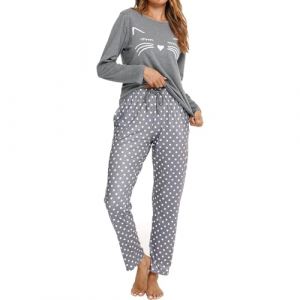 TeJoyce Pyjama Femme Hiver Coton, Ensembles de Pyjama Femmes Manches Longues Motif Chat et Pantalon &agrave; Pois avec Poches, V&ecirc;tements de Nuit Femme, Tenue de Maison Douce et Confortable S-XXL (TeJoyce-FR, neuf)