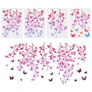 FINGERINSPIRE 4 pcs Falling Cherry Vine Peinture Pochoir 21x29.7 cm Réutilisable Cerise Pleureuse avec Motif Papillon Dessin Modèle Printemps Fleur Vigne Pochoir pour Peinture Sur Bois, Mur et Meubles (FINGERINSPIRE FR, neuf)