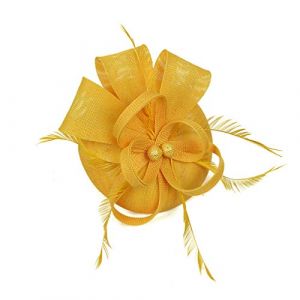 Bibi &agrave; fleurs, chapeau bibi en plumes, bandeau de f&ecirc;te for filles, pinces &agrave; cheveux for cocktail, derby, for femmes, couvre-chef de mariage (jaune) (XZJFSMH, neuf)