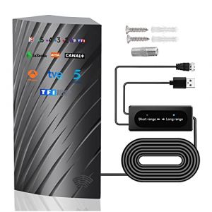 Antenne TV Extérieure Intérieur, 39DBI 480 km Réception Antenne TNT avec Câble Coaxial de 10m, Gain élevé Signal Amplificateur et Mode Double Signal pour 1080P 4K DVB-T DVB-T2 VHF UHF (FanDengChenMaoYi, neuf)