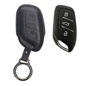 kwmobile Accessoire Clef de Voiture Compatible avec MG 3-Touches ZS MG4 MG5 MG6 Coque - Coque cl&eacute; de Voiture en Cuir v&eacute;ritable avec Porte-cl&eacute;s - Bleu fonc&eacute; (SX-Commerce, neuf)
