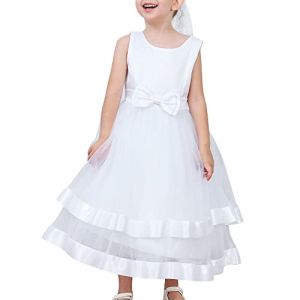 Sunny Fashion Robe Fille sans Manches Blanc Robe de Bal Princesse Mariage Partie Robe Ceremonie Fille 12 Ans (Sunny Fashion Europe, neuf)