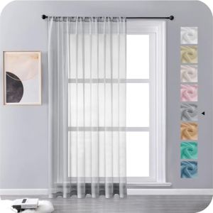 MRTREES 1 Pièce de Rideau Voilage Gris Voilages Intérieurs Effect Linen Grande Largeur Rideaux sur Mesure Passe Tringle Prêt à Poser Tamisant Decoration pour Fenêtre Salon Cuisine Chambre à Coucher (MRTREES HOME, neuf)