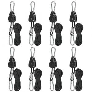 Corde à Cliquet avec Crochet 8 Pcs TIMESETL Poulie a Cliquet 150 Livres Tendeur de Corde a Cliquet, Crochet Reglable Sangle a Cliquet pour Lampe Plante, Voile Ombrage, Sangle pour Auvent Camping Car (TXJ-EU, neuf)
