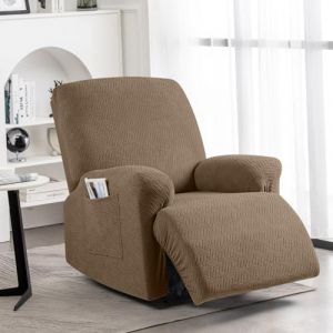 KinCam Housse de Fauteuil Extensible en Jacquard, Housse de Fauteuil Relax avec Poche, Housse Fauteuil Relax pour Chiens et Chats, Douce et Lavable Housse canap&eacute; Relax 1 Place, Marron Clair (HXR-EU, neuf)