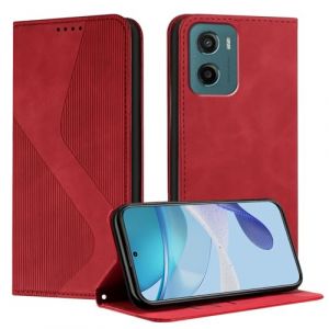Mo-Somnus Coque pour Motorola Moto G05 / Moto E15, Housse en Cuir Motorola Moto G05 / Moto E15, Cuir Portefeuille Housse avec Magn&eacute;tique Flip &Eacute;tui &agrave; Rabat Case Etui Moto E15 (Rouge) (Mo-Beauty EU Store, neuf)