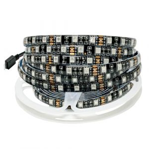 Tesfish 12V Bande LED RGB, 5M Ruban LED Noir Carte PCB 5050 IP65 étanche 300 LEDs Changement de Couleur Bande Lumineuse LED pour Chambre à Coucher, Décoration de Cuisine (Newjack, neuf)