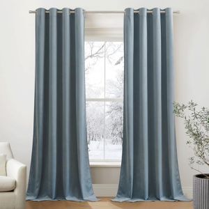 PONY DANCE Rideaux et Draperies Intérieurs - Rideaux Velours Légèrement Brillante Thermiques Anti Froid pour Salon/Enfant Fille Chambre, Largeur 132 x Hauteur 220 cm, Bleu Brume, 2 PCs (RYB HOME EU, neuf)