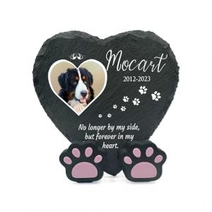 TULLUN Plaque Commémorative Personnalisée en Forme de Coeur 4" x 4" ou 10 x 10 cm + Support de Patte pour Chat Chien Ardoise Pierre Cadre Pierre tombale - Pattes de Coeur (Tullun, neuf)