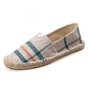 Surwin Espadrilles Femme Couples, Été Casual Élégant Confort Respirant Plate Loafers Chaussures avec Semelle Tissée (Plaid Beige,37 EU= 235mm /37CN) (Yiwin, neuf)