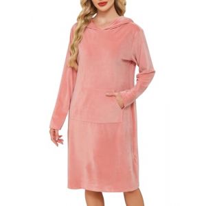 Wikoan Chemise de Nuit Hiver Femme Douce Peignoir en Polaire Longue Chemise de Nuit &agrave; Manches Longues pour Femmes avec Capuche Rose XL (Wikoan Direct, neuf)