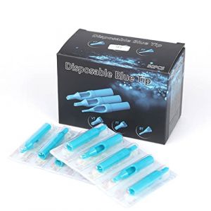 Lot de 50 embouts de buse jetables pour machine à tatouage - Bleu - Boîte - Tubes à embout rond - Pour machine à tatouer (9RT) (CHENGplus, neuf)