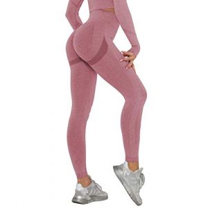 DUROFIT Legging Sport Taille Haute Push Up Femme Pantalon de Yoga sans Couture Yoga Pants Sexy Legging Compression Fitness Gym Jogging Running Course Exercice Vin Rouge L (Shapeviva, neuf)