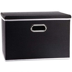 Prandom Grande bac de rangement pliable en lin avec couvercle,[lot de 1] Bo&icirc;te de rangement en tissu de lin d&eacute;corative,Panier Cube avec poign&eacute;es,Noir (43x30x30cm) (PRANDOM_EUR, neuf)
