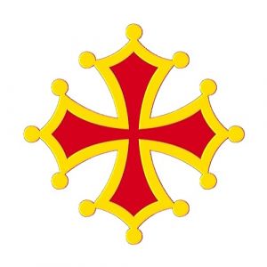 JVM - Autocollant sticker tuning pour voiture, boite à lettre, pc ordinateur portable laptop : (Lot de 1 - Croix Occitane 12x12 cm, Rouge et jaune sur fond transparent) (JoviMarket, neuf)