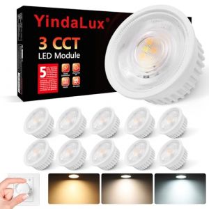 YindaLux Lot de 10 3CCT Module LED 230V - Ultra plat ø50*23mm Pour Spots Encastrés - 4.9W 500LM Angle de Faisceau 38° - 3000K/4000K/6000K Dimmable - Remplace les Ampoules GU10 MR16 - IP44 Etanche (Xziming, neuf)