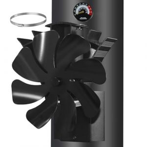 Ventilateur de po&ecirc;le magn&eacute;tique, 8 pales, sans &eacute;lectricit&eacute;, silencieux, pour bois, bois de chauffage, foyer, tuyau de po&ecirc;le avec thermom&egrave;tre et 1 anneau de rechange (VODA stove  accessory K, neuf)
