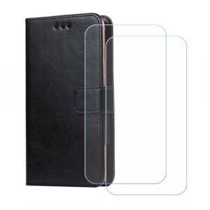 LCEHTOGYE Coque pour Logicom EZY 2 (5,0"), Portefeuille Cover Support Bumper Housse Étui Case + 2 Film Protecteur Verre trempé écran - SXT - Noir (YXXHCL, neuf)
