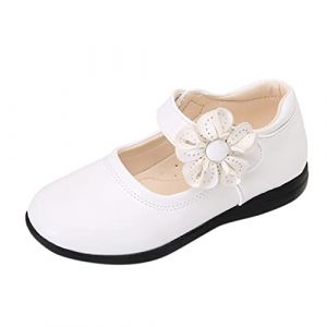 IQYU Chaussures pour fille - Ballerines avec fleurs - Pour mariage, maternelle, &eacute;cole, festival, cadeau d'anniversaire, chaussures individuelles &eacute;l&eacute;gantes en cuir de qualit&eacute; sup&eacute;rieure, Blanc., 35 (AQVpfhvvk, neuf)