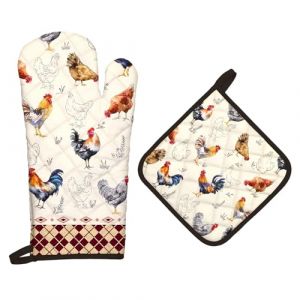 Arquiel Gants De Four & Maniques Champ&ecirc;tre Rooster Lot De 2, 100% Coton Maniques Cuisine Gant Four Anti Chaleur Extra-Longue pour Barbecue, Cuisine, Griller,Micro-Ondes (Red_Clouds, neuf)