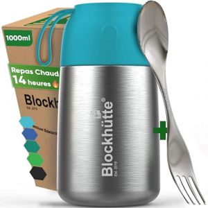 Blockh&uuml;tte Boite Alimentaire Isotherme en Acier Inox 1L - Thermos Alimentaire, &Eacute;tanche - Garde les repas chauds jusqu'&agrave; 14h - Thermos Lunch Box id&eacute;ale pour tous les plats - turquoise (Blockh&uuml;tte FR, neuf)