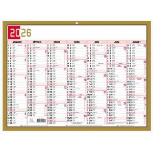 Exacompta - 34382E - Calendrier Mural - Th&egrave;me Tricolore - 6 mois par face - Dimension 29,5 cm x 22 cm - Calendrier 12 mois de Janvier 2026 &agrave; D&eacute;cembre 2026 (Papeterie Libellus, neuf)