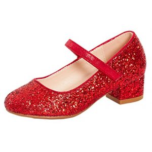 Lora Dora Chaussures &agrave; talon bas pour filles avec bride Mary Jane 11240 pour occasions sp&eacute;ciales, vernis noir, argent, rouge, or, fuchsia, paillettes, EU 10/28 - UK 2/34, Rouge paillet&eacute;, 36 EU (Lora Dora, neuf)