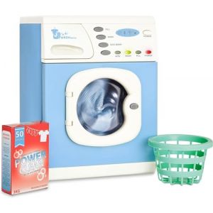 Casdon Lave-linge électronique bleu avec tambour rotatif, lumières et effets sonores avec panier à linge et boîte à lessive pour enfants à partir de 3 ans (Humbi Toys, neuf)