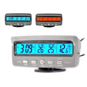 TOTMOX Thermomètre numérique intelligent multifonction pour voiture, thermomètre extérieur Fahrenheit Celsius double écran LCD avec rétroéclairage LED bleu/orange, fonction horloge/calendrier/tension (pe_carparts, neuf)