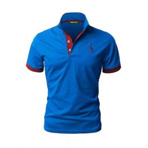 VMSUCIJ Hommes Broderie Girafe Coton Manche Courte Mode Classique Basique Col Polo Golf Chemise,07 Bleu-2,L (Zting, neuf)