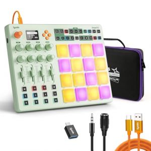 Synido Contrôleur de pad MIDI sans fil, rechargeable par USB, machine professionnelle pour la production musicale avec 16 pads de battement RVB, écran OLED, séquenceur 16 étapes, entrée/sortie (Synido shop, neuf)