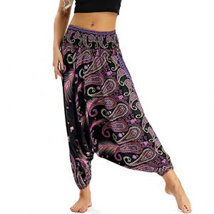 Nuofengkudu Femme Sarouel Pantalons Bouffants Ethnique Hippie Larges L&eacute;ger Taille Haute Vacances &Eacute;t&eacute; Plage,Taille unique,Violet Paon B (better Life, neuf)