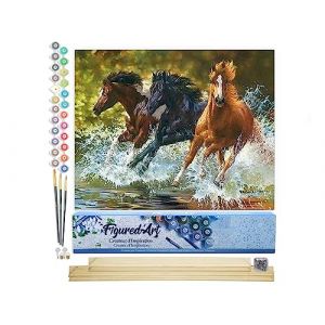 Figured'Art Peinture par Num&eacute;ro Adulte Chevaux de Camargue - Activit&eacute; Manuelle Kit de Loisir Cr&eacute;atif DIY Num&eacute;ro d'Art Complet - 40x50cm avec ch&acirc;ssis en bois &agrave; monter (Figured'Art, neuf)