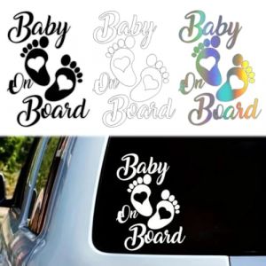 KIRZAX Autocollant Bébé à Bord,3 Pièces,Collage Extérieur,Blanc Brillant,Réfléchissant Pieds de Bébé,Sticker bebe a bord Résistants aux UV et Waterproof,Facile à Appliquer (VLAD SHOP ADV, neuf)