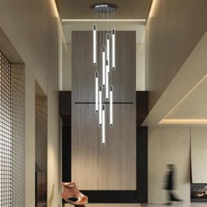 Lustre à LED haut plafond moderne avec télécommande 9 lumières Long Foyer Lustres pour hauts plafonds Luminaire suspendu à intensité variable pour entrée Escalier Foyer Couloir Salon Lampe suspendue(B (VTAMng-FR, neuf)